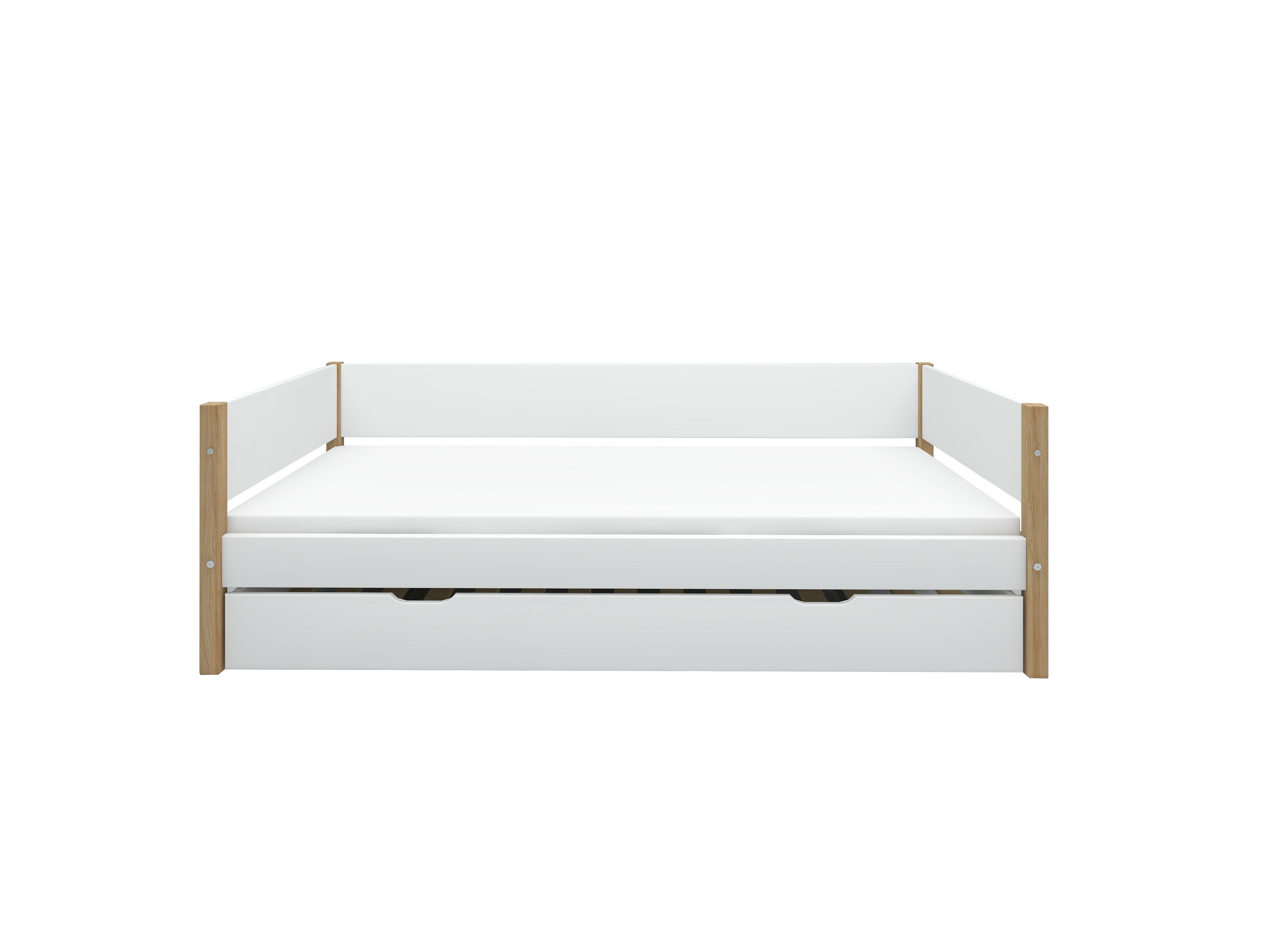 FLEXA NOR Enkeltseng 90x200 cm m. baggavl incl. Udtræksseng - Hvid/eg