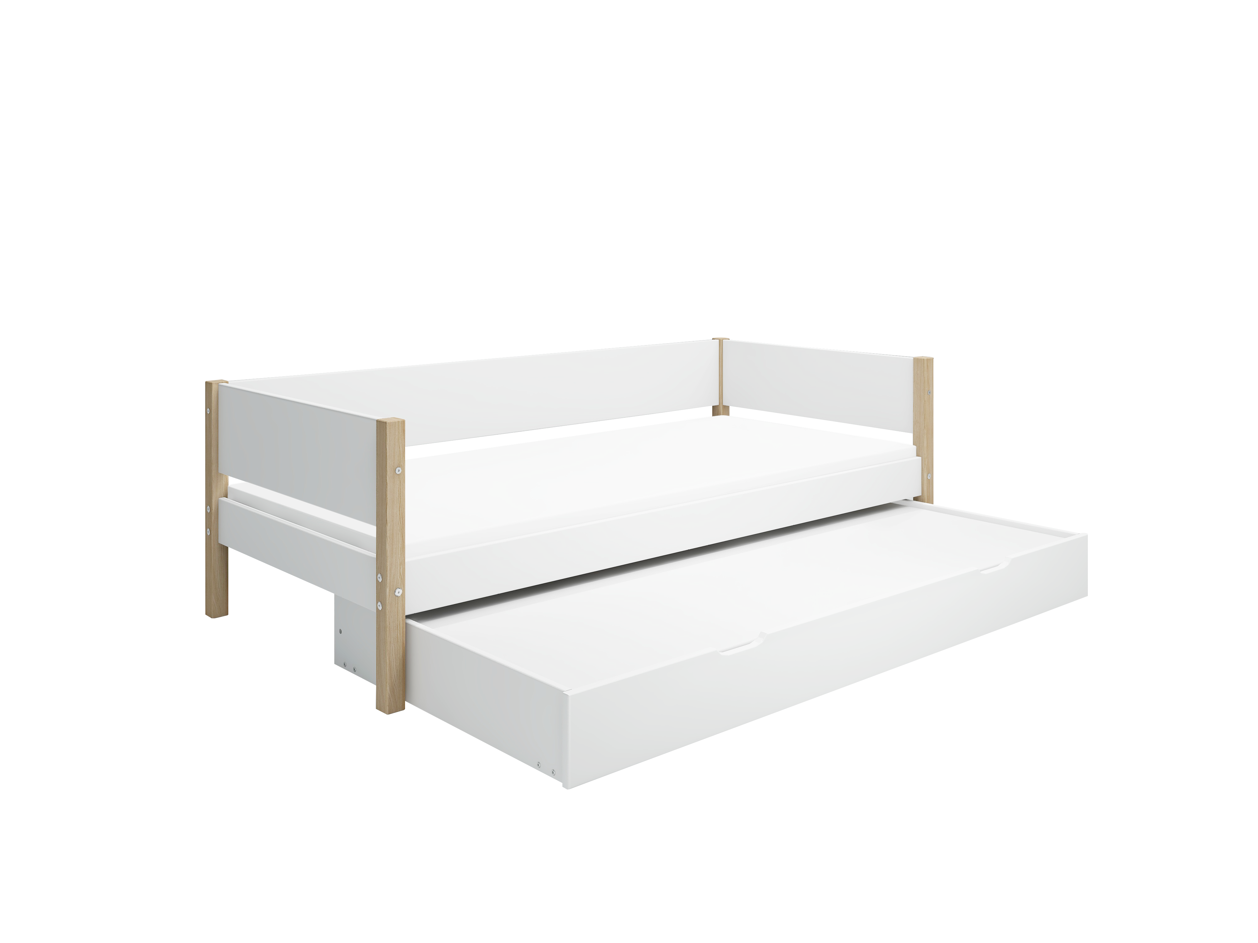 FLEXA NOR Enkeltseng 90x200 cm m. baggavl incl. Udtræksseng - Hvid/eg