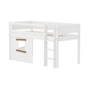 FLEXA WHITE Halvhøj seng 120 cm med stige, crossbar sengehest og træhytte-sengefronter 90x200 cm - Hvid/eg