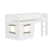 FLEXA WHITE Halvhøj seng 120 cm med stige, sengehest og træhytte 90x200 cm - Hvid/eg