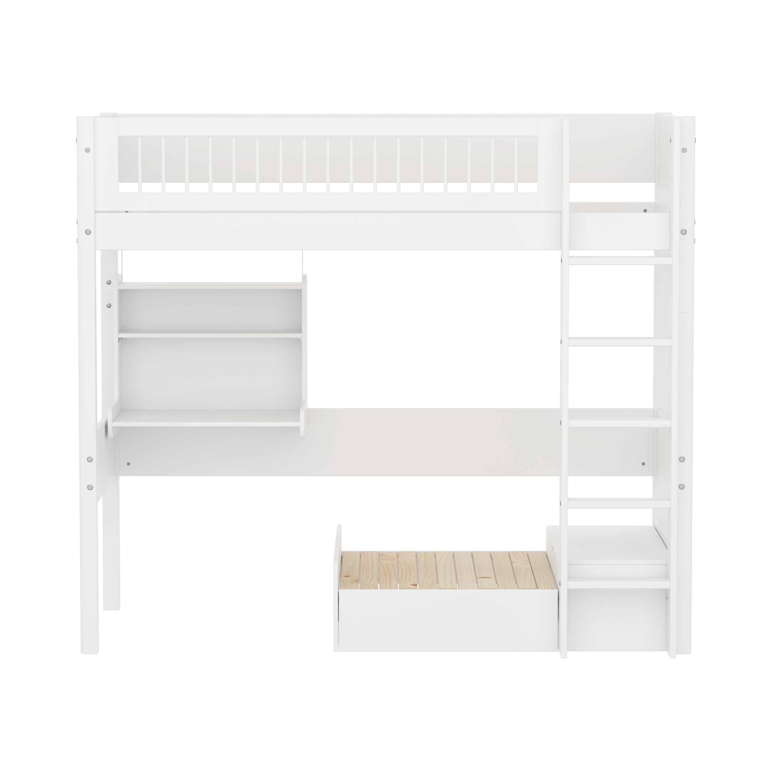 FLEXA WHITE Casa Højseng med crossbar sengehest, stige, click on skrivebord og gæsteseng 90x200 cm - Hvid/eg