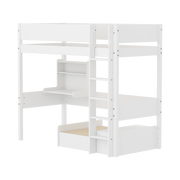 FLEXA WHITE Casa Højseng med grooves sengehest, stige, click on skrivebord og gæsteseng 90x200 cm - Hvid/eg