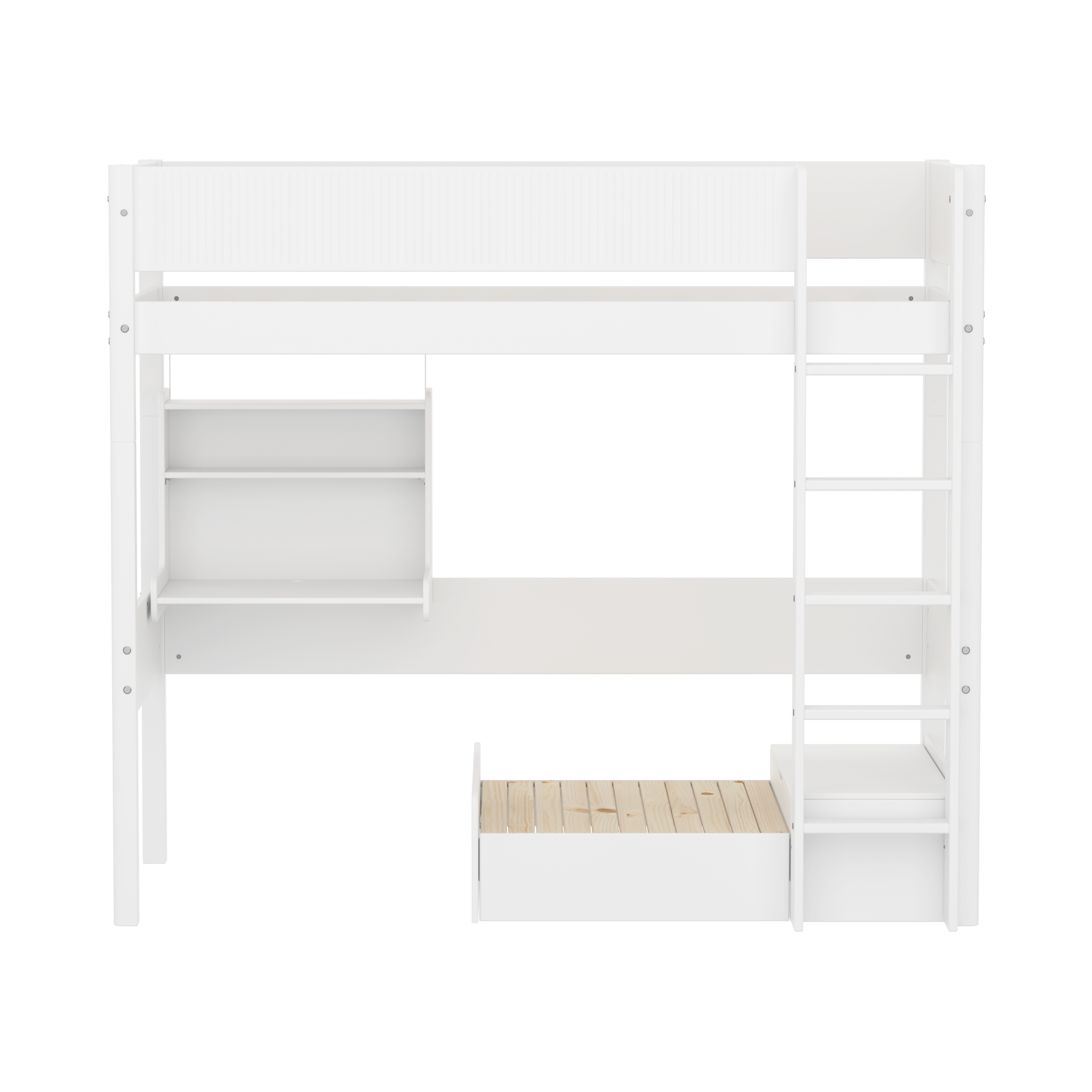 FLEXA WHITE Casa Højseng med grooves sengehest, stige, click on skrivebord og gæsteseng 90x200 cm - Hvid/eg