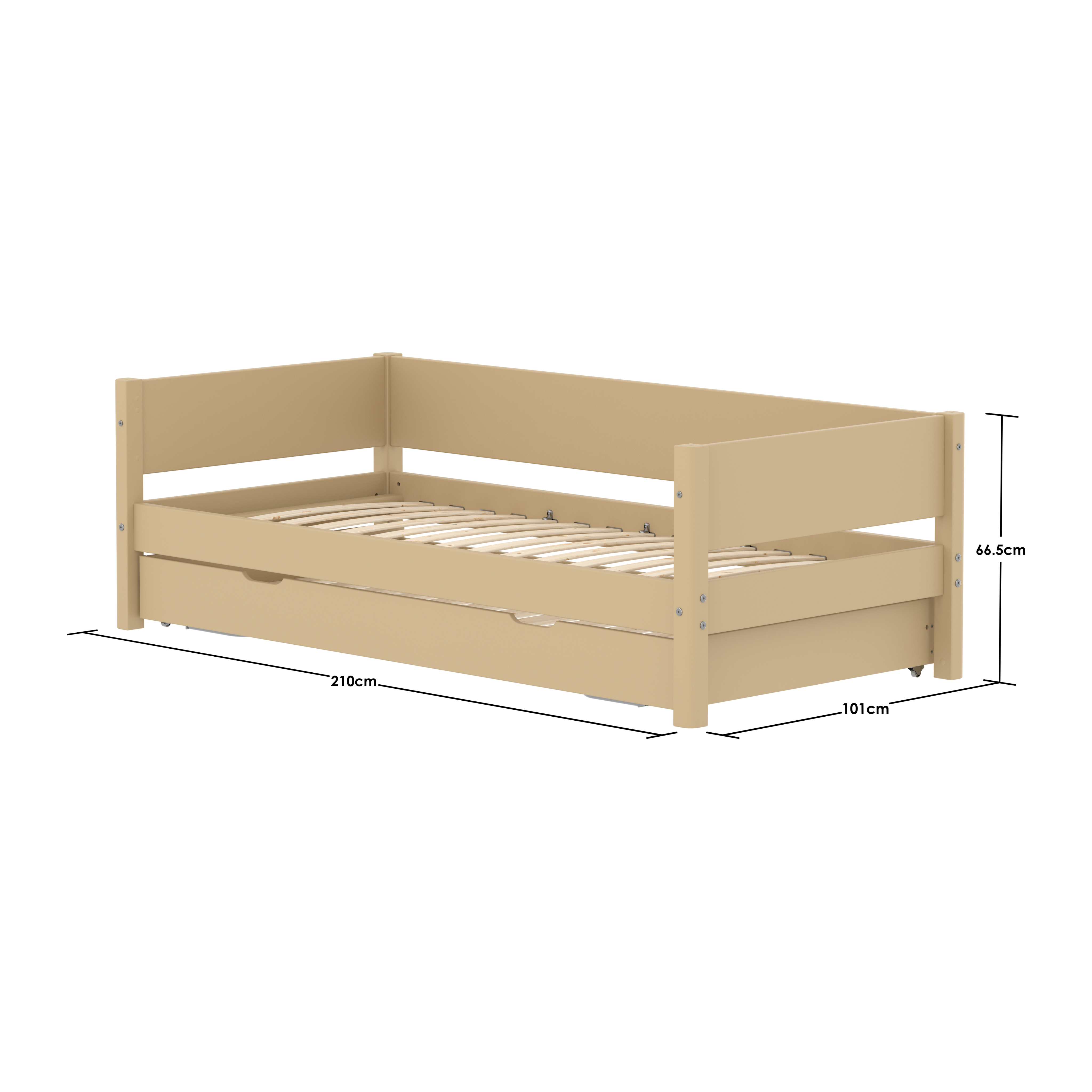 FLEXA WHITE Enkeltseng 90x200 cm m. baggavl incl. Udtræksseng - Sand/eg