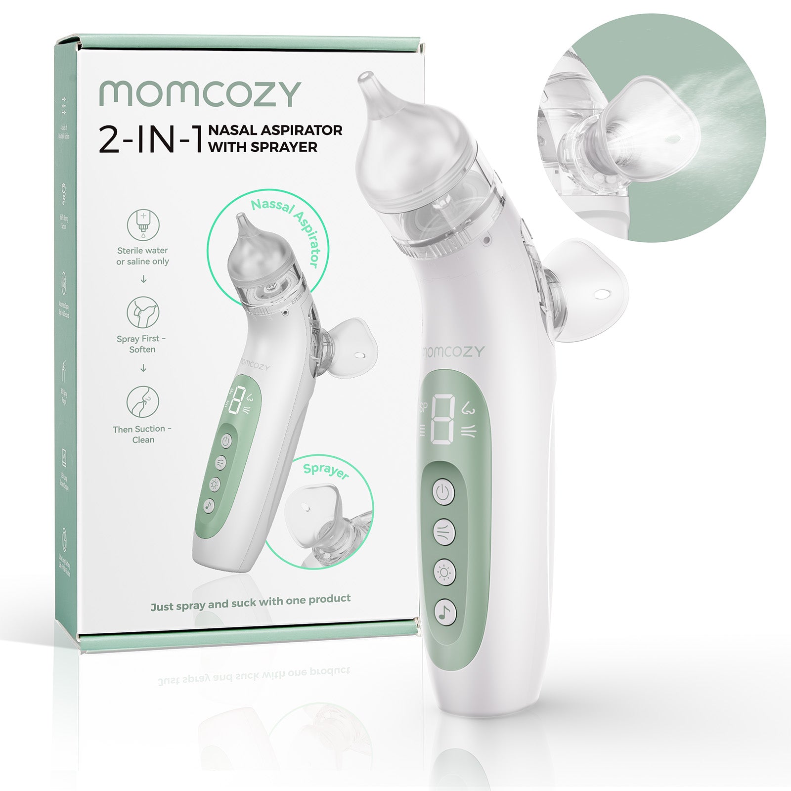 Momcozy BreezyClear™ 2-i-1 elektrisk næsesuger med spray og sug