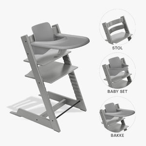 Stokke Tripp Trapp Bundle - Højstol, Babyset og Tray - Storm Grey