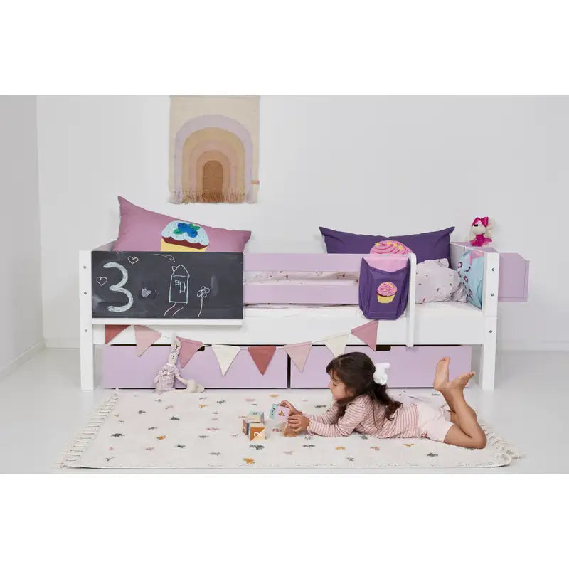 Enkeltseng Mimer med åben senghest og skuffer i Dusty Rose