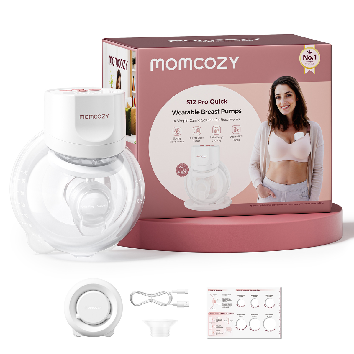 Momcozy S12 ProPlus Enkelt Bærbar Brystpumpe - Hvid