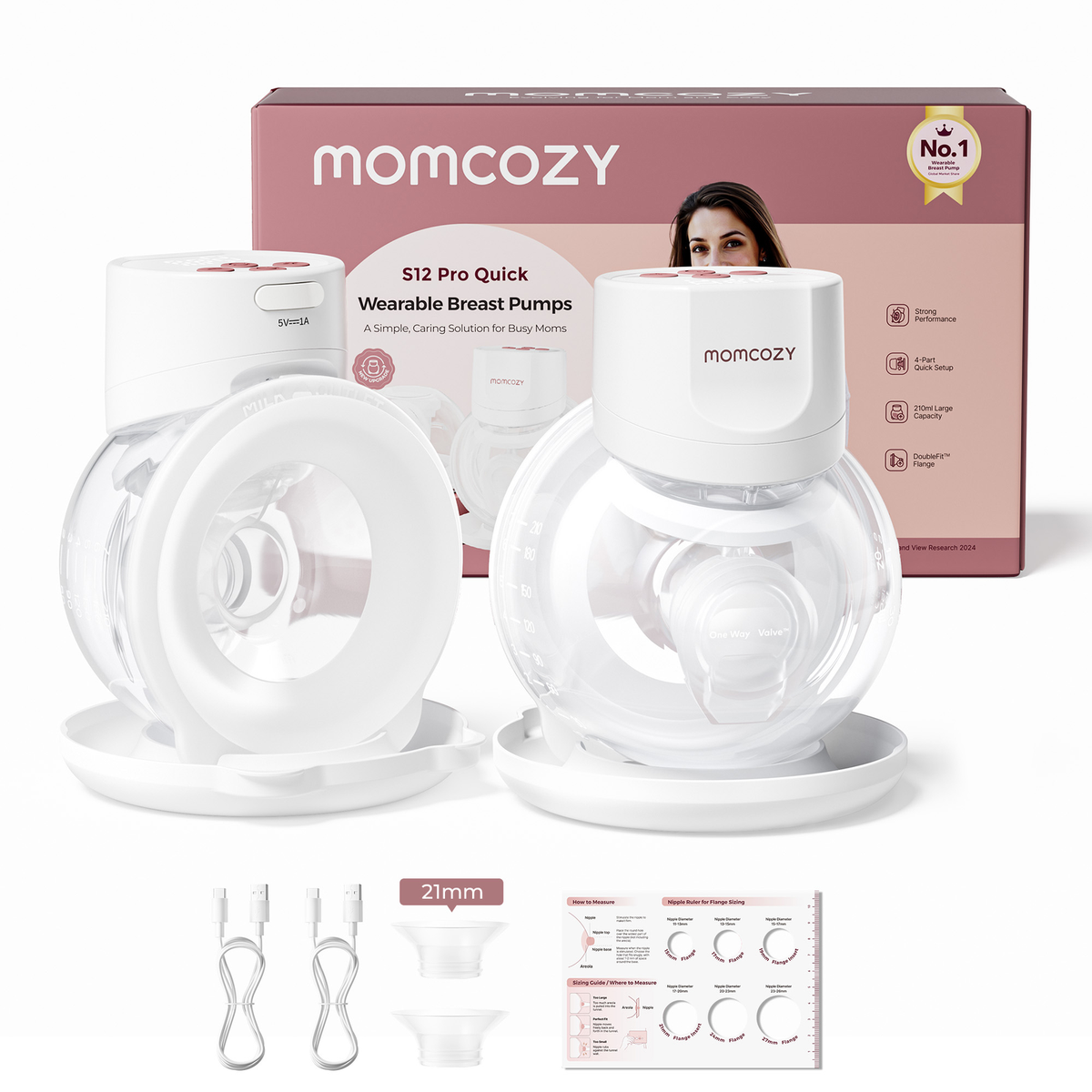 Momcozy S12 ProPlus Dobbelt Bærbar Brystpumpe - Hvid