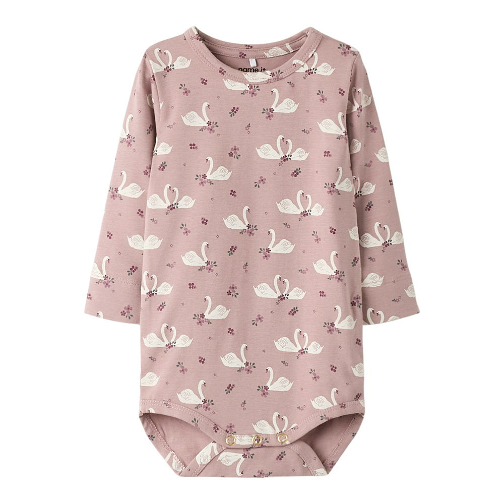 Name It Langærmet body med svane print, str. 56-92