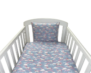 NM Junior sengelinned - denim enhjørning og regnbue