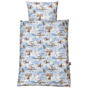 NM Baby sengelinned - lyseblå m/ beige og brune helikoptere