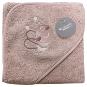 Badeslag mauve bomuldsfrotté  m/ bi broderet på hætten, str. 75x75 cm.