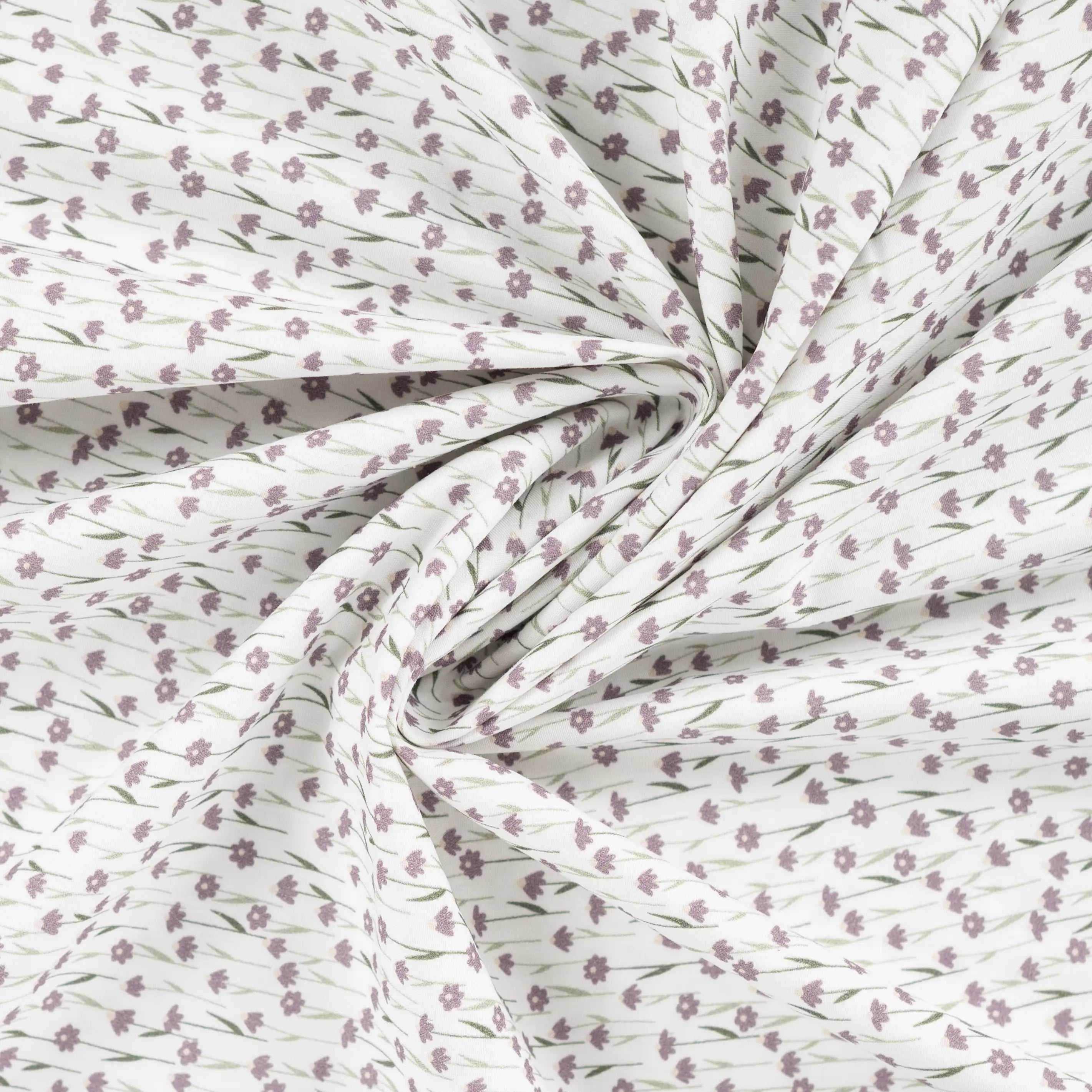 Junior sengelinned, dess. 1332 hvid m/ lavendel farvede blomster og grønne grene