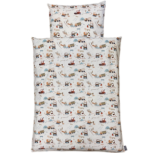 NM baby sengelinned - dess. 1356 beige m/ arbejdsmaskiner