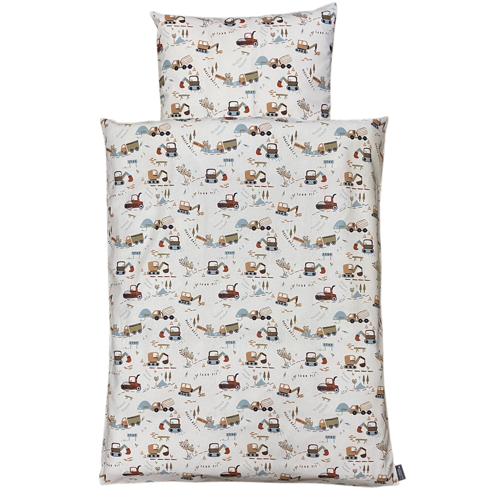 NM baby sengelinned - dess. 1356 beige m/ arbejdsmaskiner