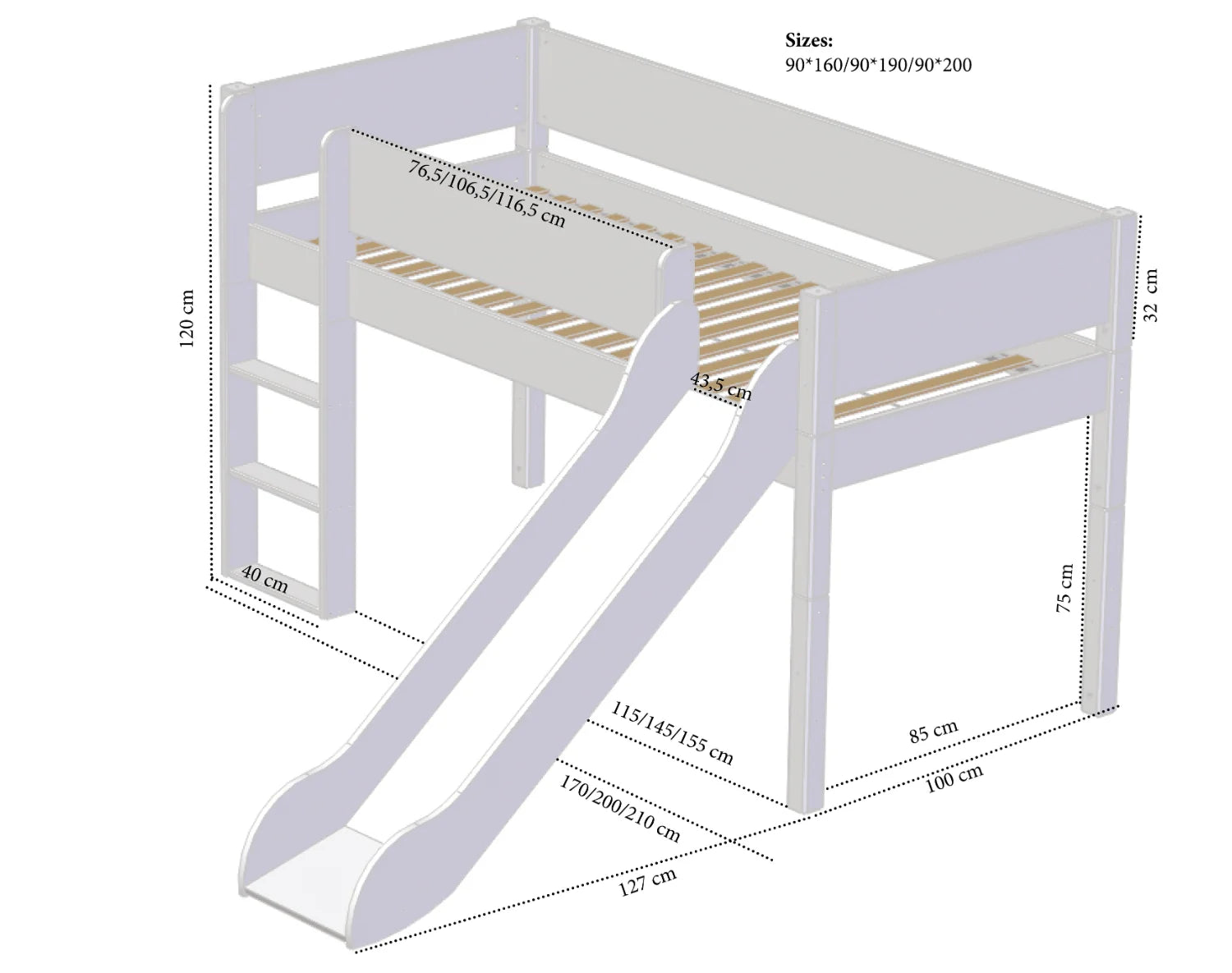 Loke Halvhøjseng med rutsjebane - Flere Farver
