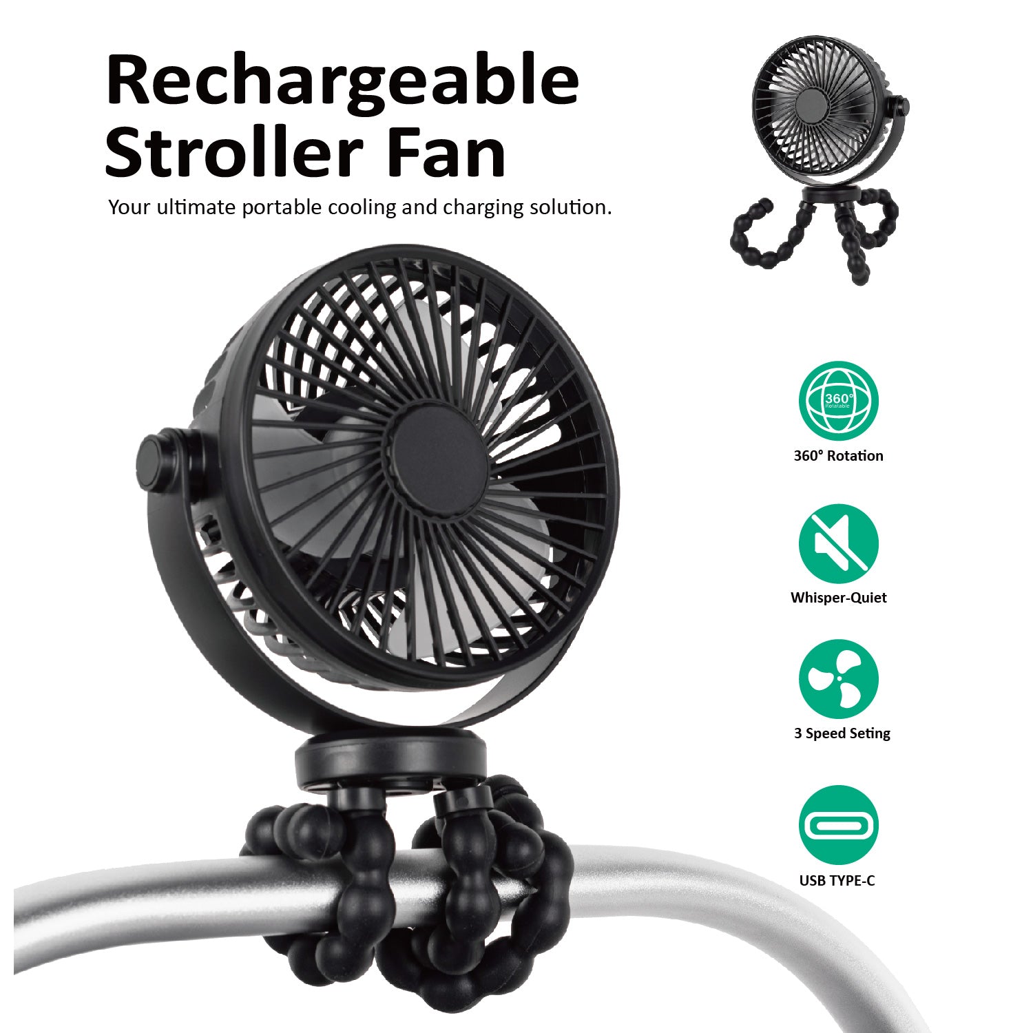 Titaniumbaby Ventilator genopladelig -sort