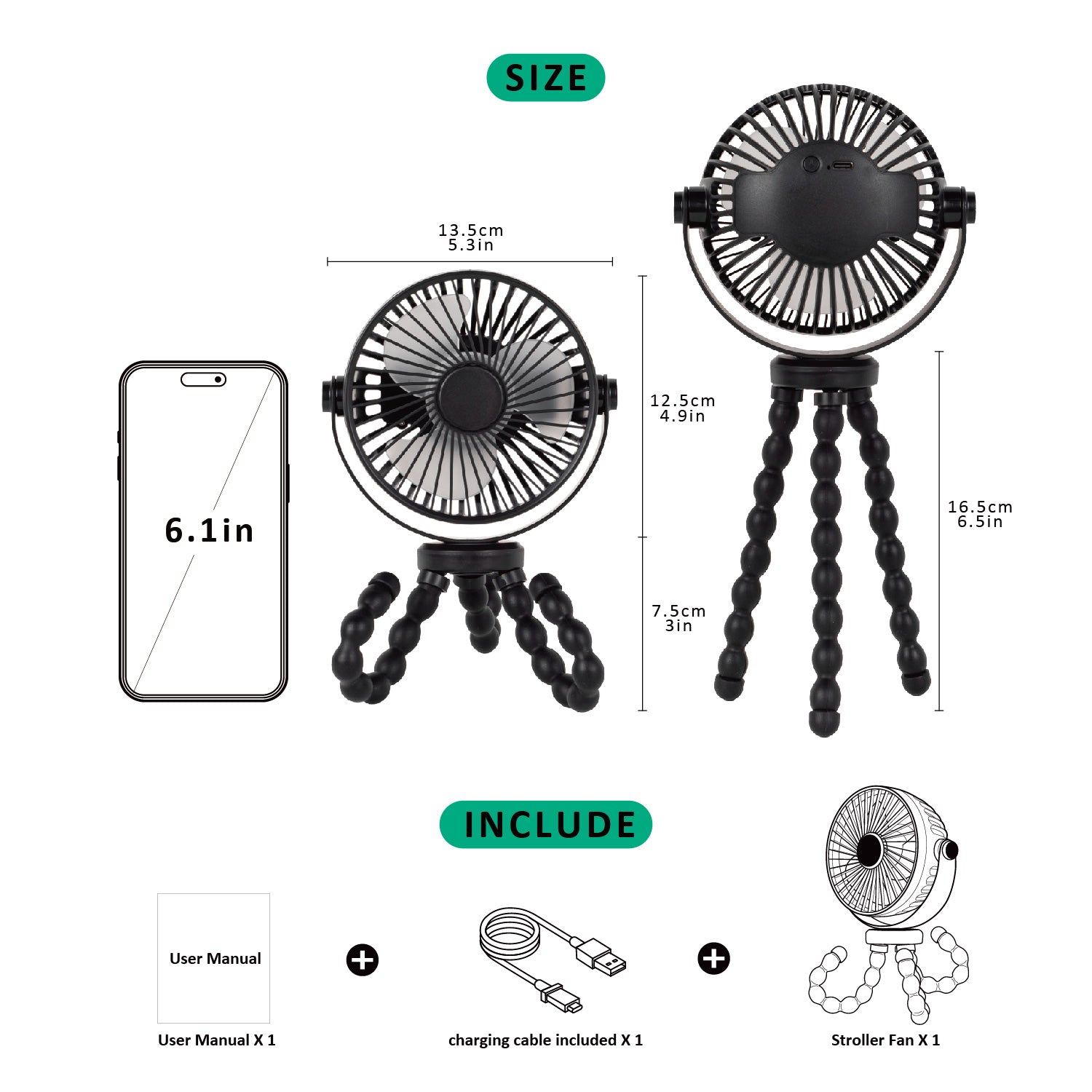 Titaniumbaby Ventilator genopladelig -sort