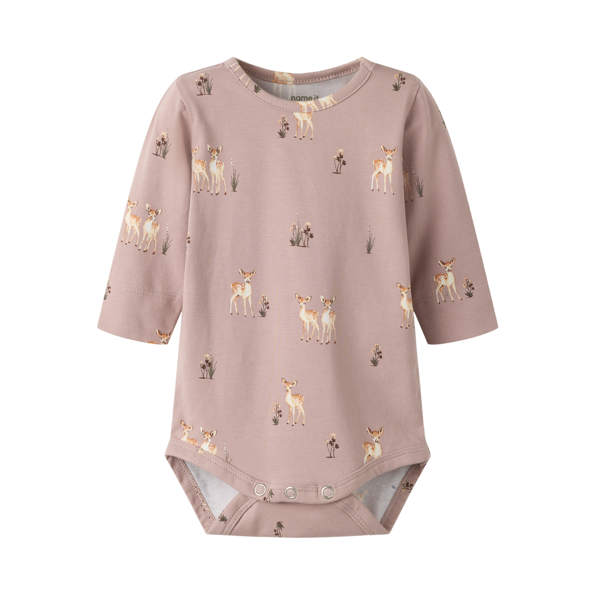 Name It Langærmet body til baby pige med rådyrprint