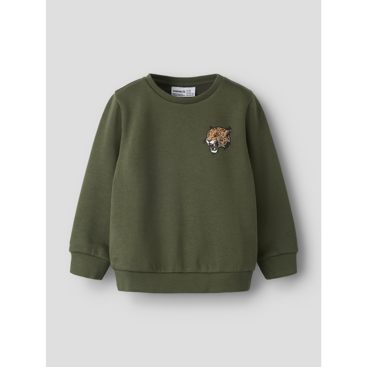 Name It Ensfarvet sweatshirt til mini dreng med lille bamsemotiv foran