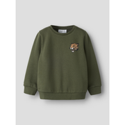 Name It Ensfarvet sweatshirt til mini dreng med lille bamsemotiv foran