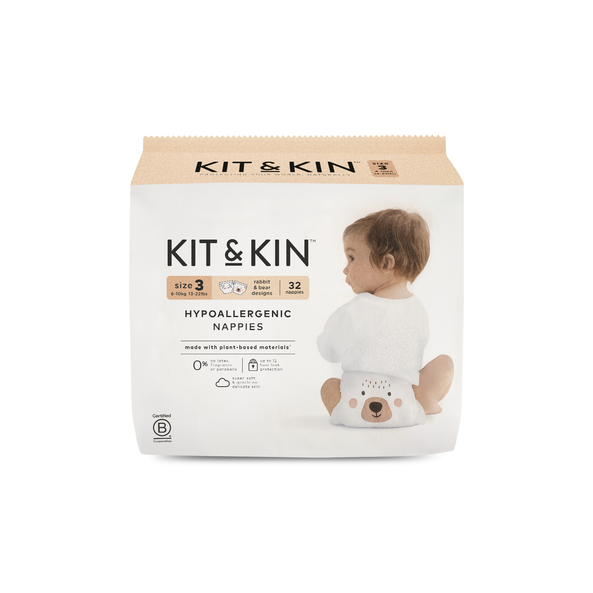 Kit & Kin Hypoallergeniske Bleer - Str. 3: 6-10 kg (32 stk)